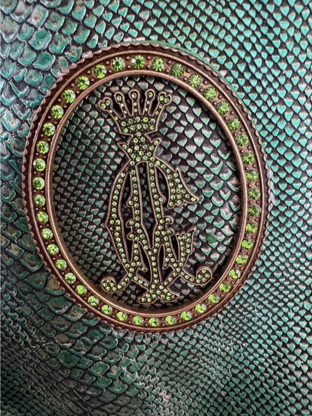 RARE Christian Audigier Emerald Metallic Snakeskin Tote Bag Rhinestone Y2K - Picture 7 of 8